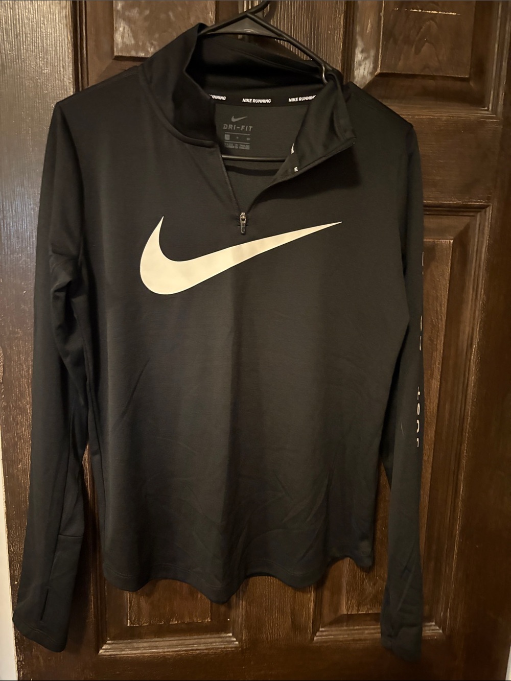 Nike Black Long-Sleeve Quarter Zip with White Swoosh